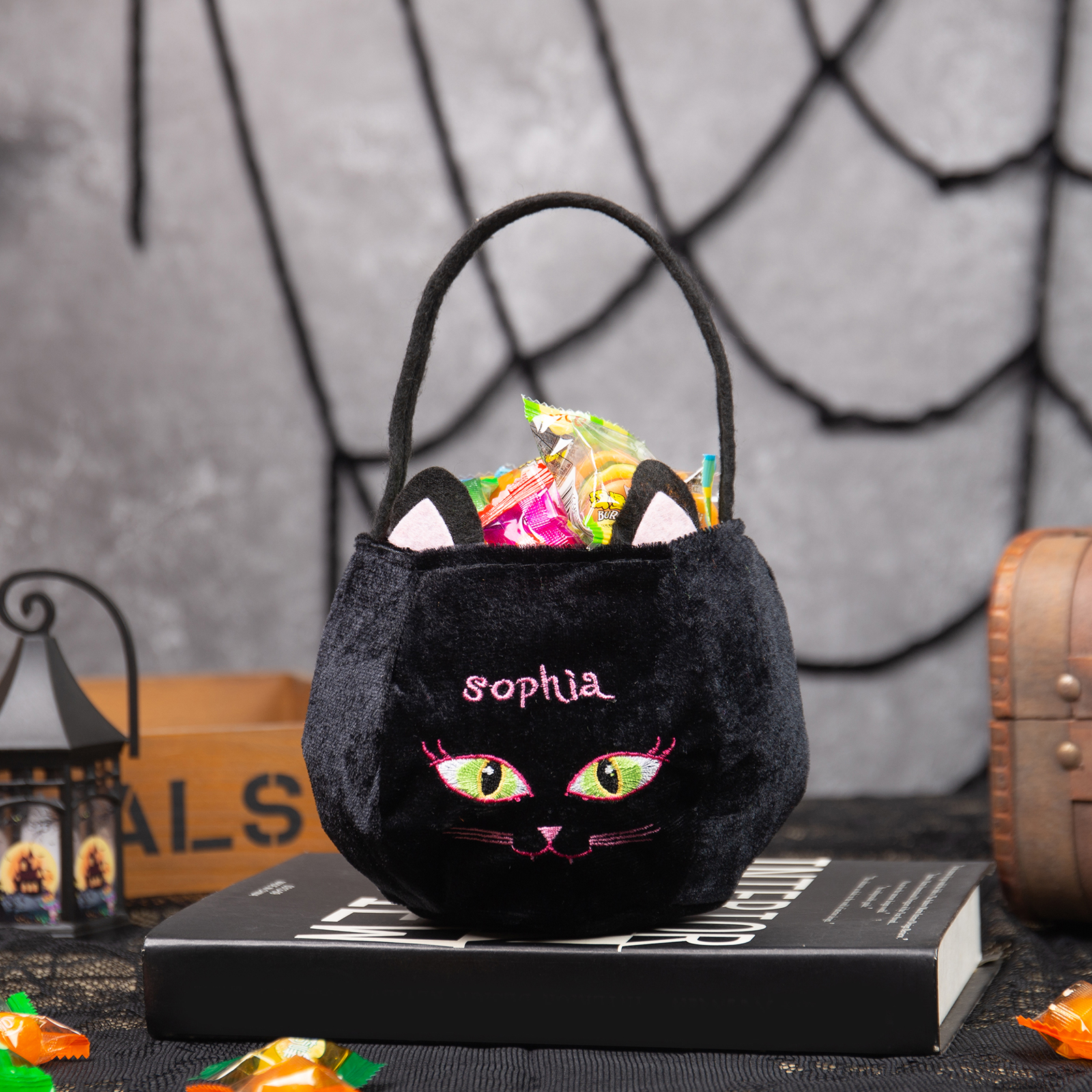 Halloween Tote Bag Custom 1 Name Pumpkin Tote Bag Halloween Candy Bag for Kids-Jessemade AU