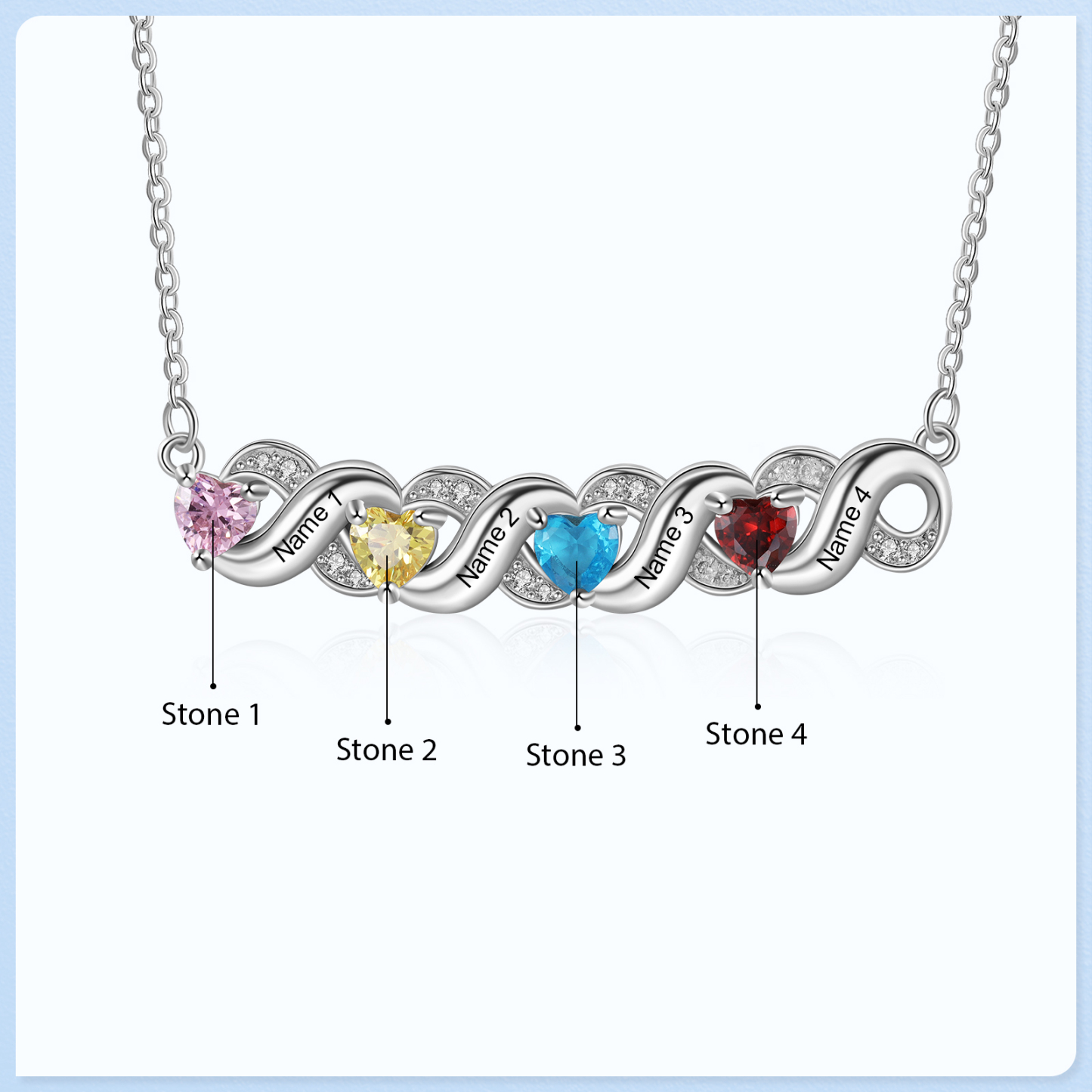 Personalised Heart Birthstone Necklace Custom 4 Names Overlap Necklace Gifts for Her-Jessemade AU