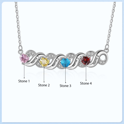 Personalised Heart Birthstone Necklace Custom 4 Names Overlap Necklace Gifts for Her-Jessemade AU