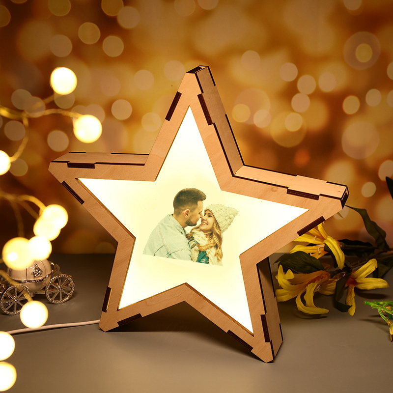 Personalised Wooden Star Night Light Custom Photo Acrylic Lamp Gifts Home Decoration-Jessemade AU