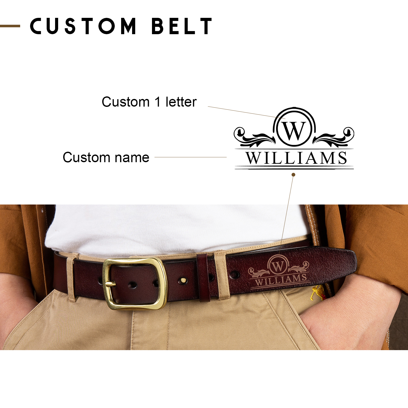 Customised Genuine Leather Belt Engraved Names Men's Belt for Him-Jessemade AU
