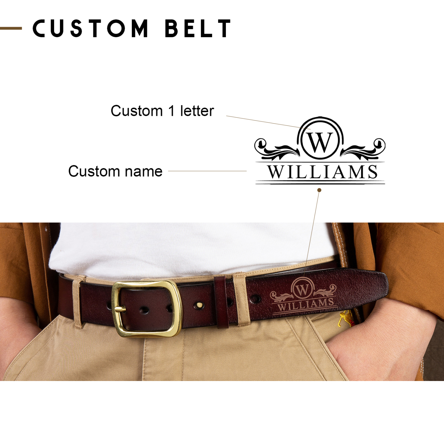 Customised Genuine Leather Belt Engraved Names Men's Belt for Him-Jessemade AU