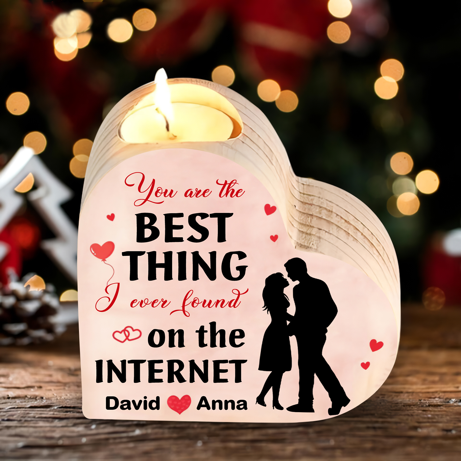 Couple Candle Holder Custom 2 Names Wooden Candlesticks Valentine's Day Gifts - You're The Best Thing I Ever Found On The Internet-Jessemade AU