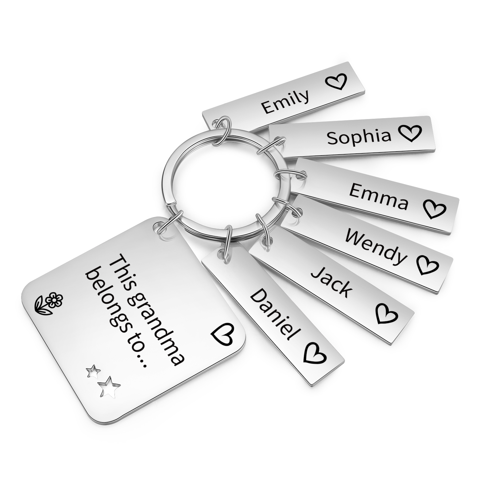 Personalised 6 Names & 1 Text Keychain Custom Family Keychain Gifts for Father/Mother/Grandma/Grandpa-Jessemade AU