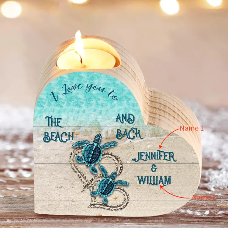 Personalised Couple Heart Candle Holder Engrave Name Turtle Wooden Candlesticks Valentines Gift-Jessemade AU