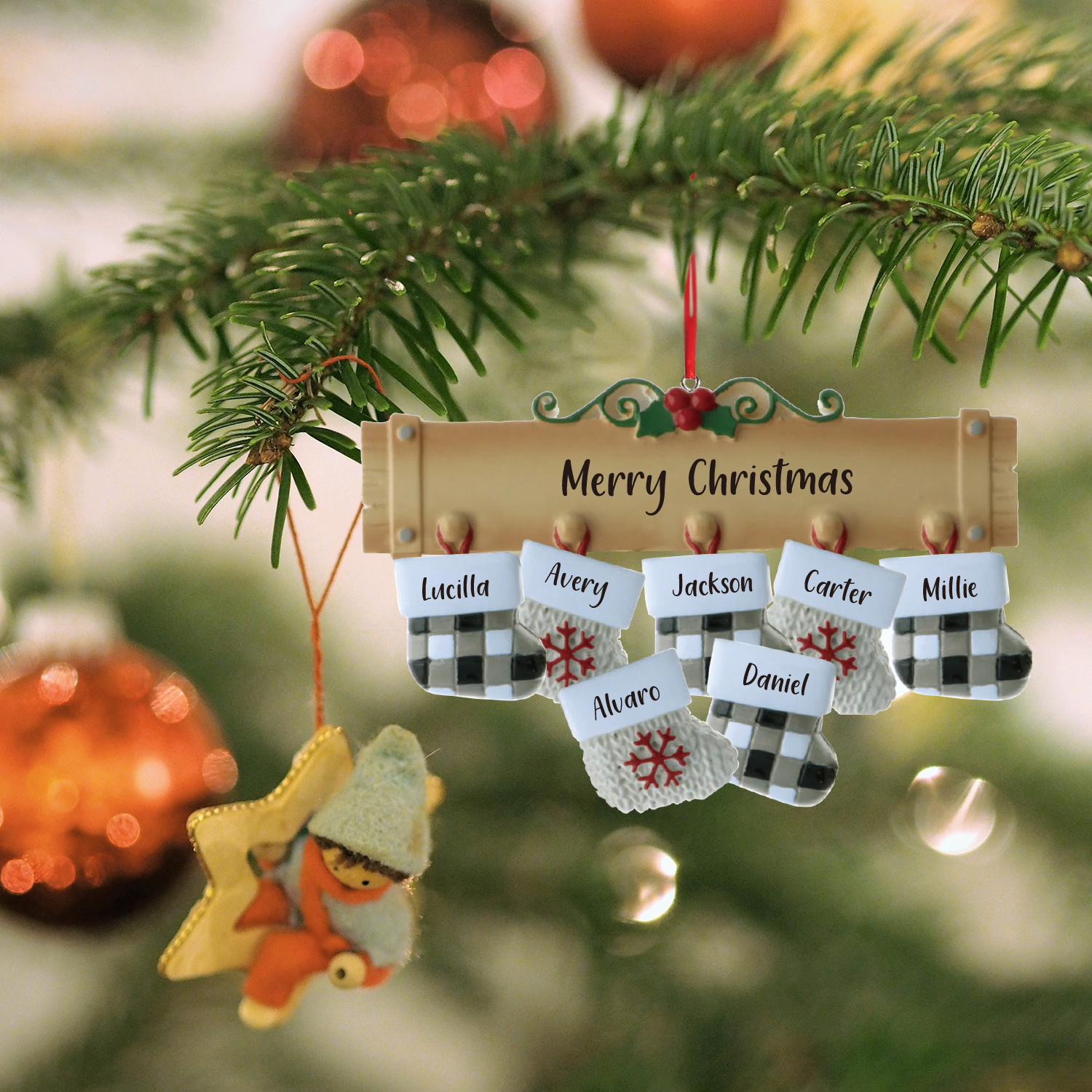 7 Names - Personalised Christmas Stockings Ornaments Customised Name & Text Christmas Decor Wooden Gifts for Family Friends-Jessemade AU