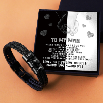 Personalised Braided Leather Bracelet Engraved 3 Names Men's Bracelet Gifts For Him-Jessemade AU