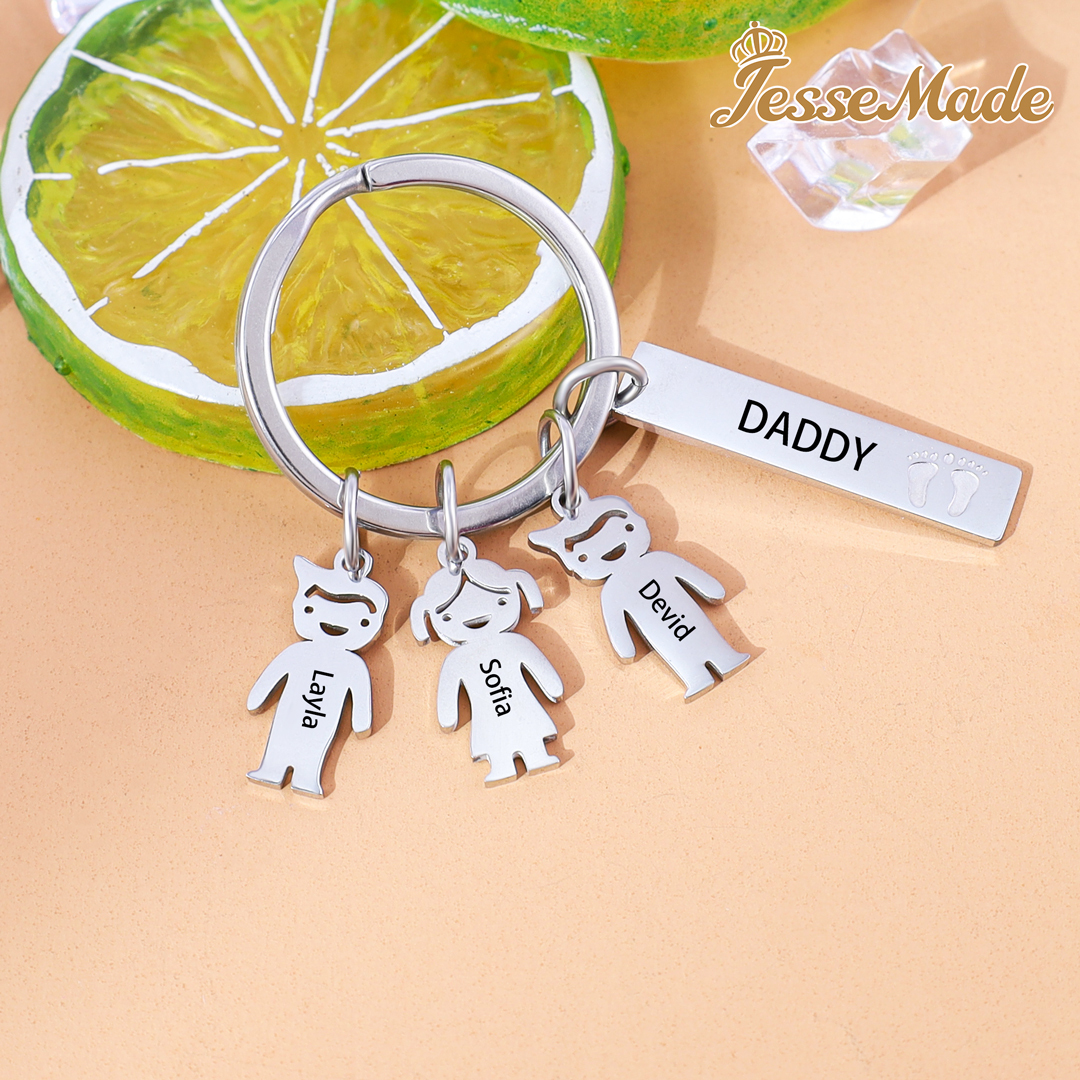Personalised Kids Charm Keychain Engraved 2 Names Key Chain Gifts For Dad-Jessemade AU