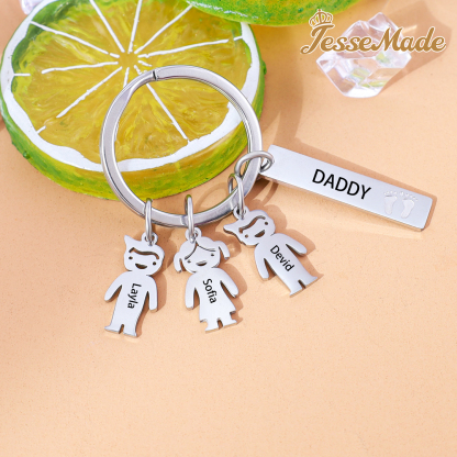 Personalised Kids Charm Keychain Engraved 2 Names Key Chain Gifts For Dad-Jessemade AU