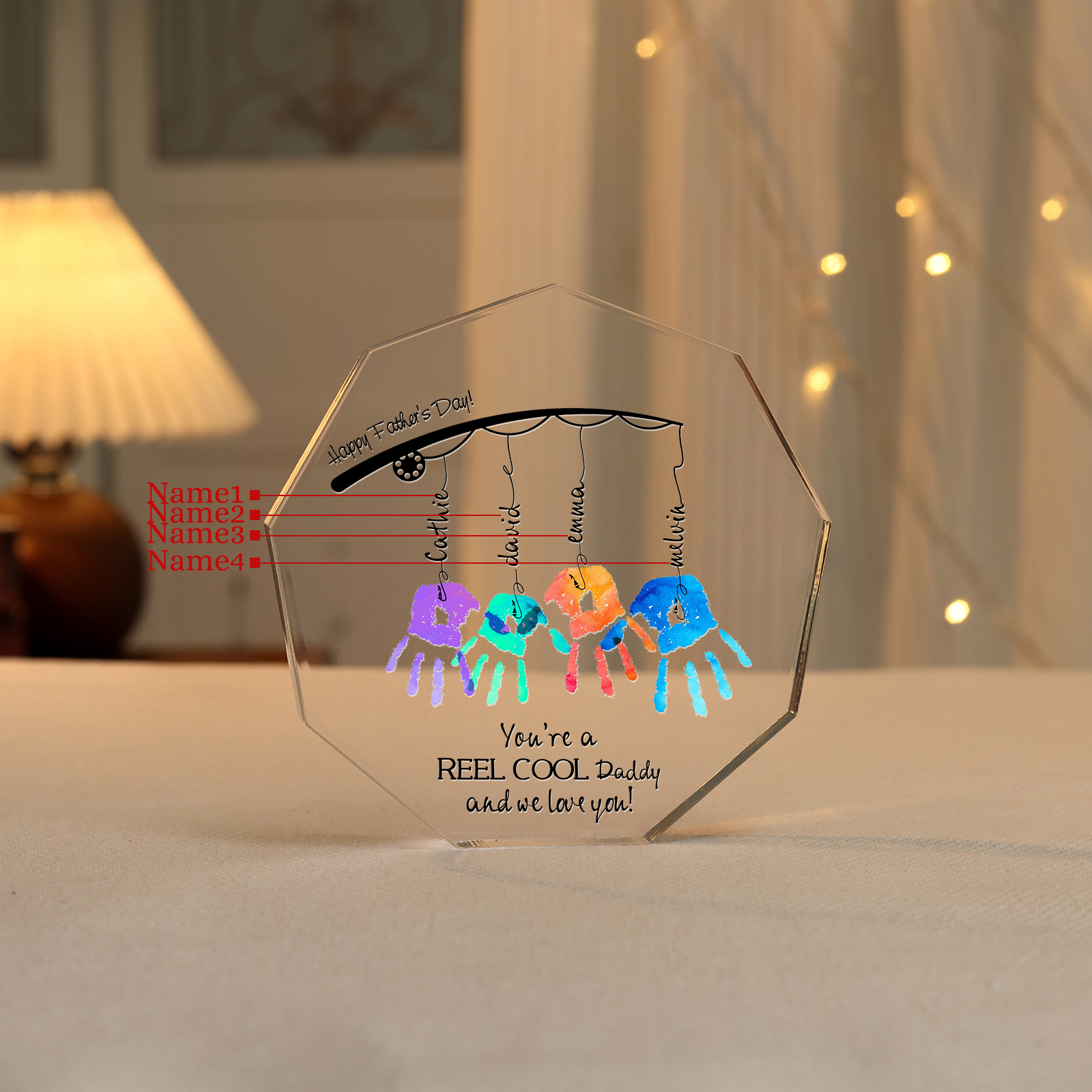 Personalised Acrylic Nine-Sided Shape Plaque Custom 4 Names Fishing Ornaments - You're A Real Cool Daddy And We Love You-Jessemade AU