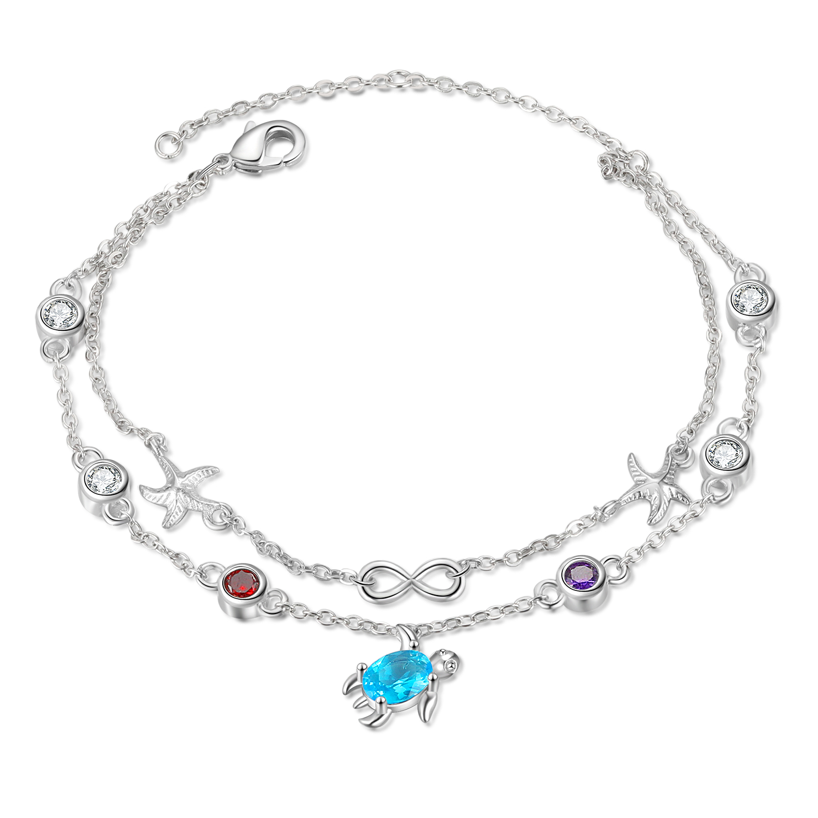 Personalised Women's Bracelet Custom 2 Birthstones Bracelet Sea Turtle Adjustable Bracelet Birthday Gift for Her-Jessemade AU