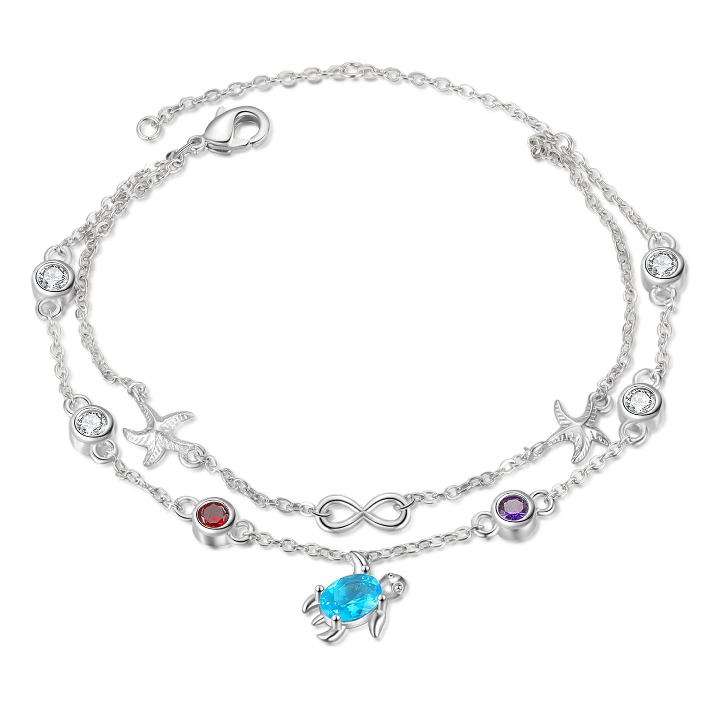 Personalised Women's Bracelet Custom 2 Birthstones Bracelet Sea Turtle Adjustable Bracelet Birthday Gift for Her-Jessemade AU