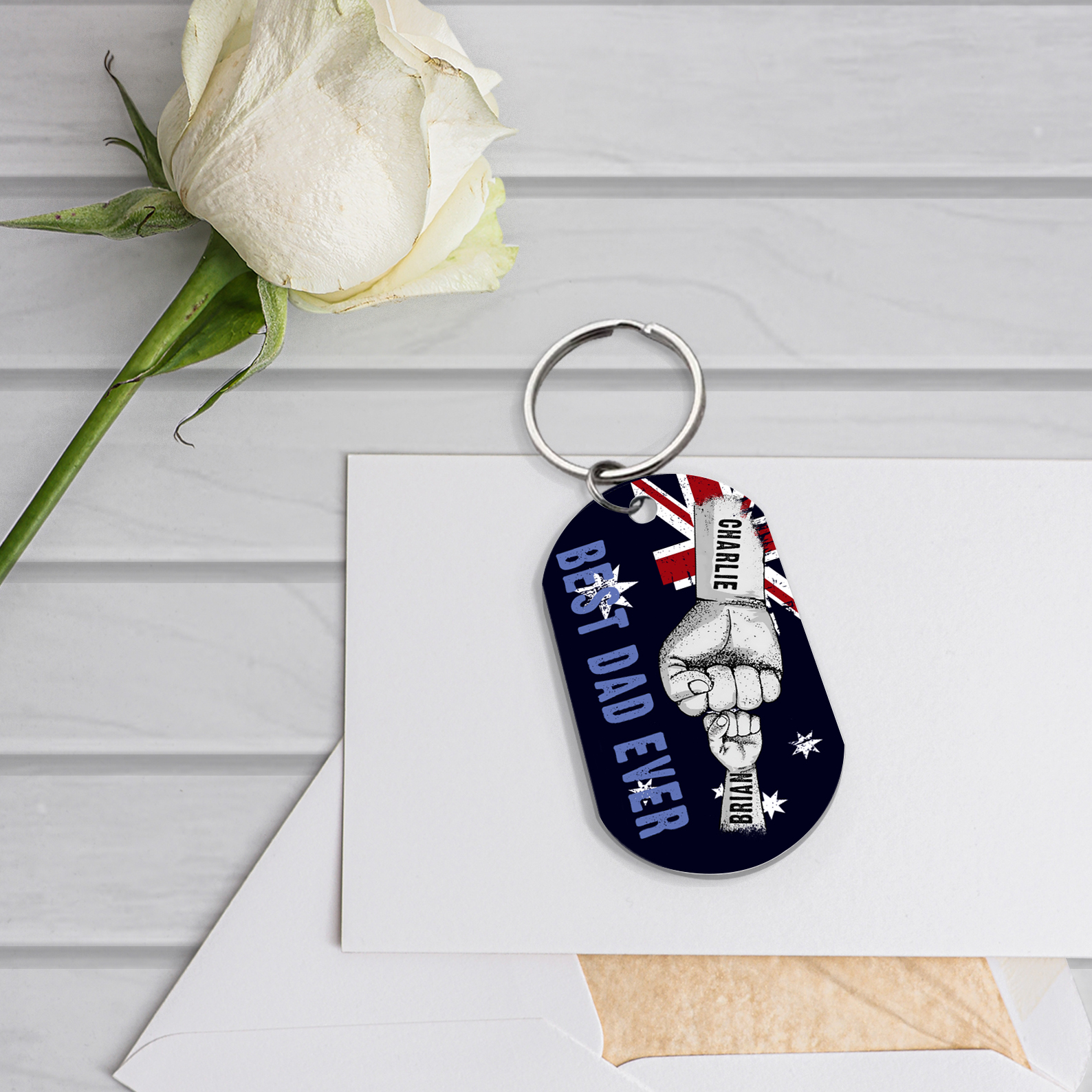 Personalised 2 Names Australian Flag Keychain Fist Bump Keychain Father's Day Gift - Best Dad Ever-Jessemade AU