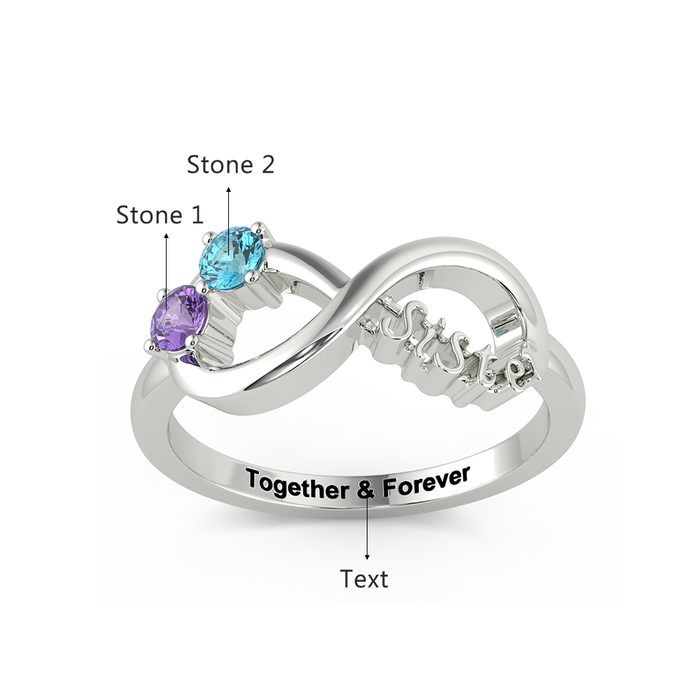 Personalised Ring With 2 Birthstones Engraved Names Ring Gift For Women-Jessemade AU
