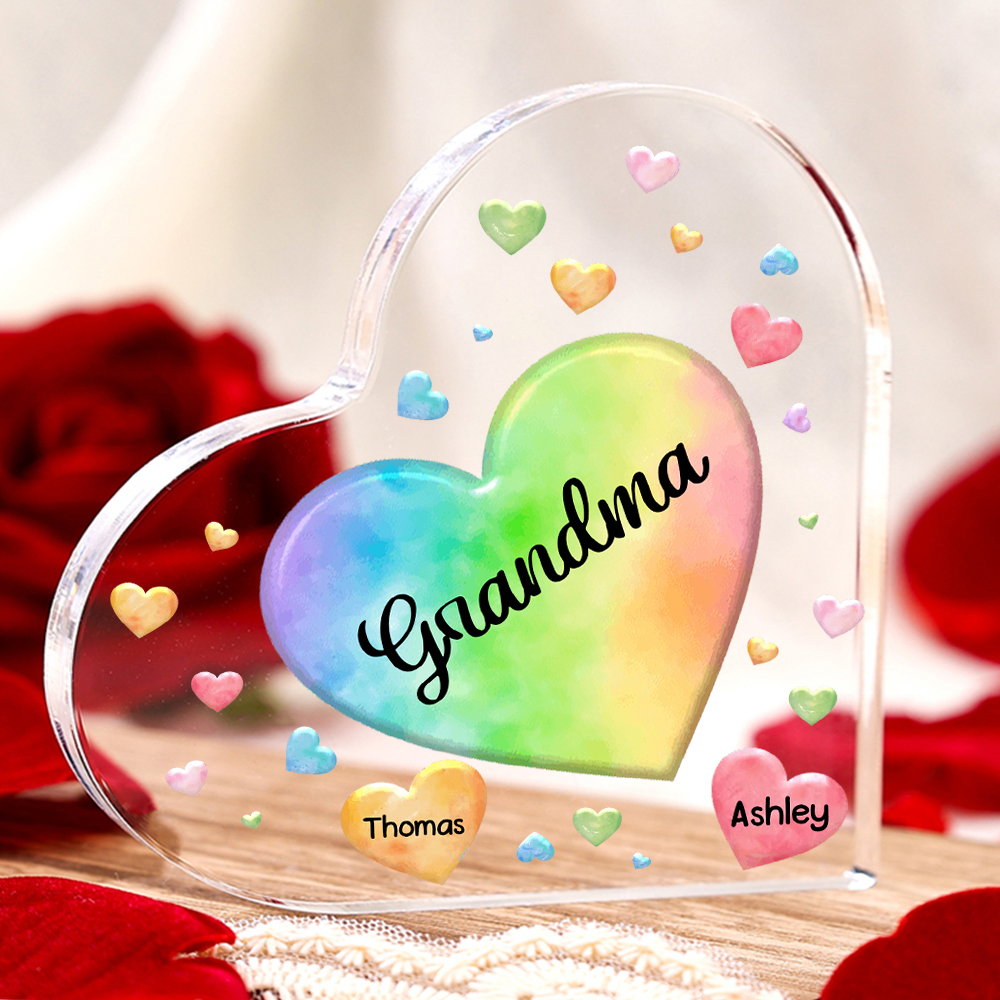 2 Names - Personalised Acrylic Heart Keepsake Custom Text Colourful Hearts Ornament Gift for Mother/Grandma-Jessemade AU