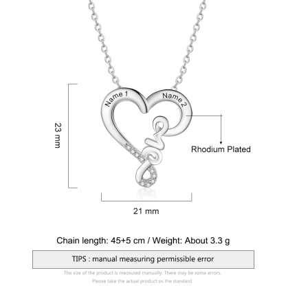 Love Heart Necklace Personalised 2 Names Heart Pendant Necklace Gifts for Her-Jessemade AU
