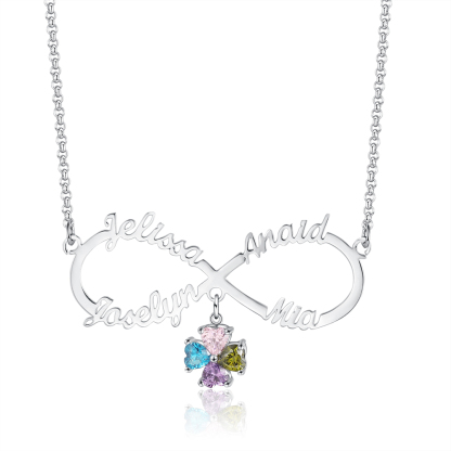 Personalised Infinity Necklace With 4 Birthstones Engraved Names Necklace Gift For Women-Jessemade AU