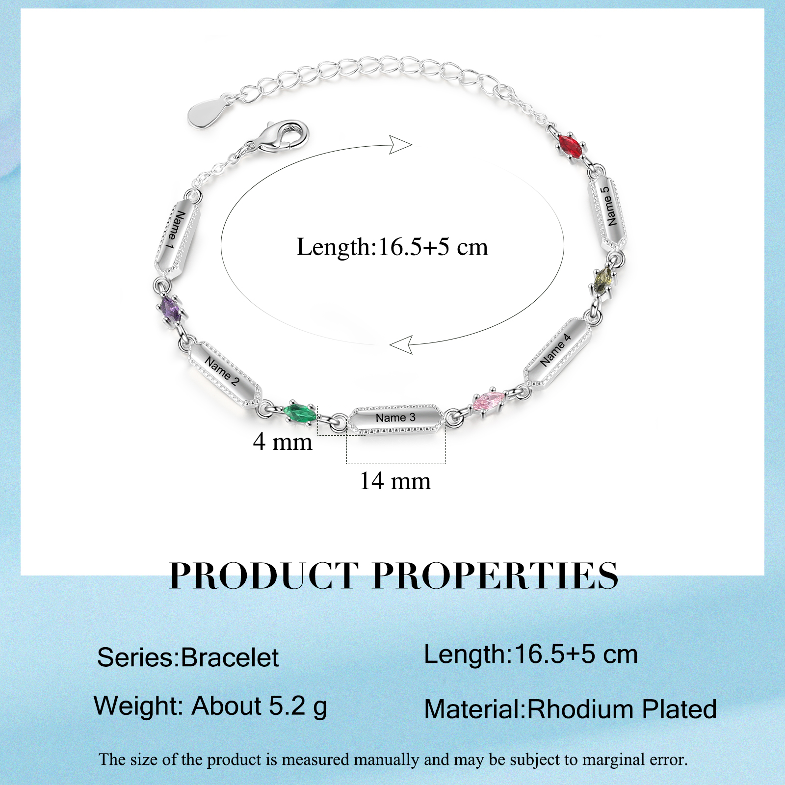 Custom Birthstone Bracelet with 5 Names Personalised Family Bracelet-Jessemade AU