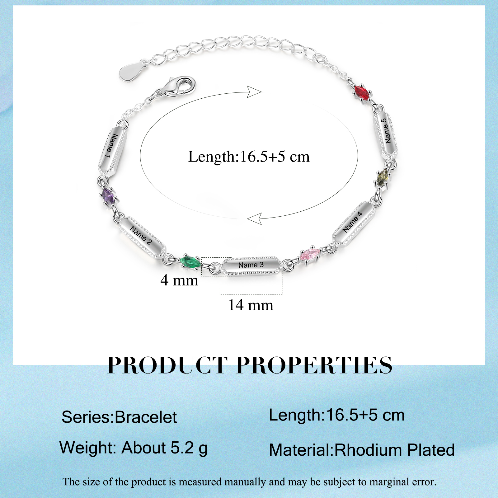 Custom Birthstone Bracelet with 5 Names Personalised Family Bracelet-Jessemade AU