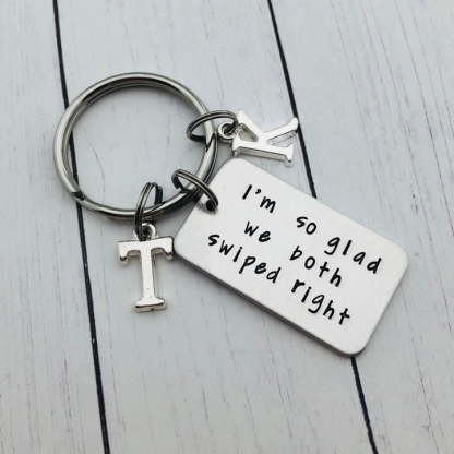 I'm so glad we both swiped right, Valentines Day Gifts Personalised Keychain For  Him or Her-Jessemade AU