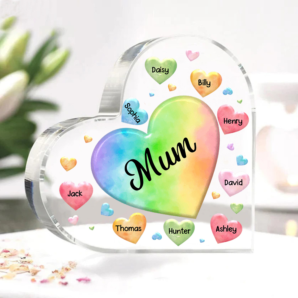 9 Names - Personalised Acrylic Heart Keepsake Custom Text Colourful Hearts Ornament Gift for Mother/Grandma-Jessemade AU