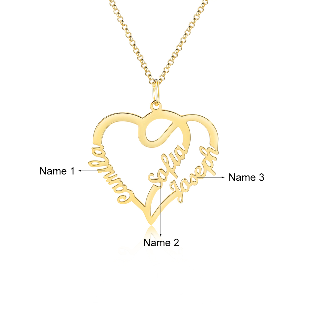 Heart Name Necklace with 3 Names Personalised Custom Name Necklace Mother's Day Gift-Jessemade AU