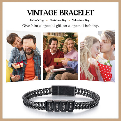 4 Names - Men's Vintage Bracelet Customised Name Stainless Steel Bracelet Personalised Gift for Him-Jessemade AU