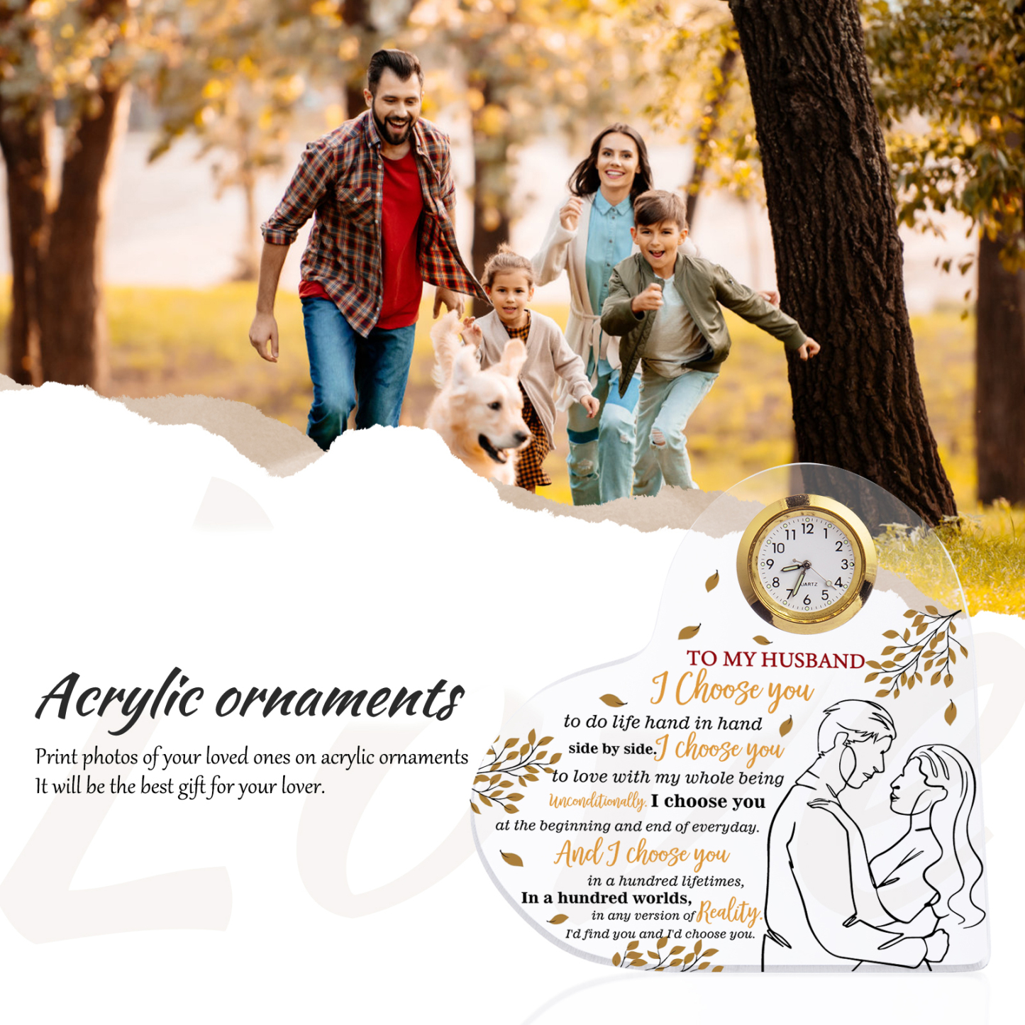 To My Husband Acrylic Heart Clock Keepsake Heart Sign - I choose you to do life hand in hand side by side-Jessemade AU