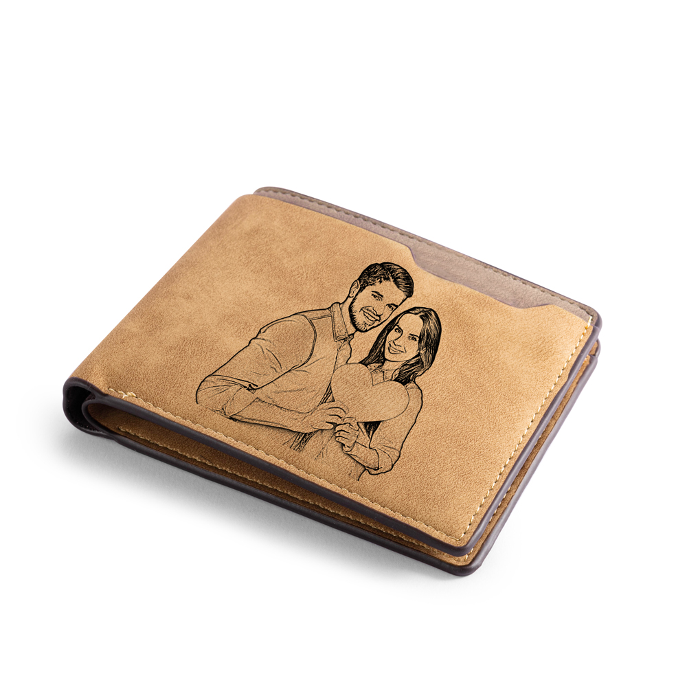 Brown Personalised Leather Wallet Engraved Photo Short Purse Folding Wallet Gifts For Men-Jessemade AU
