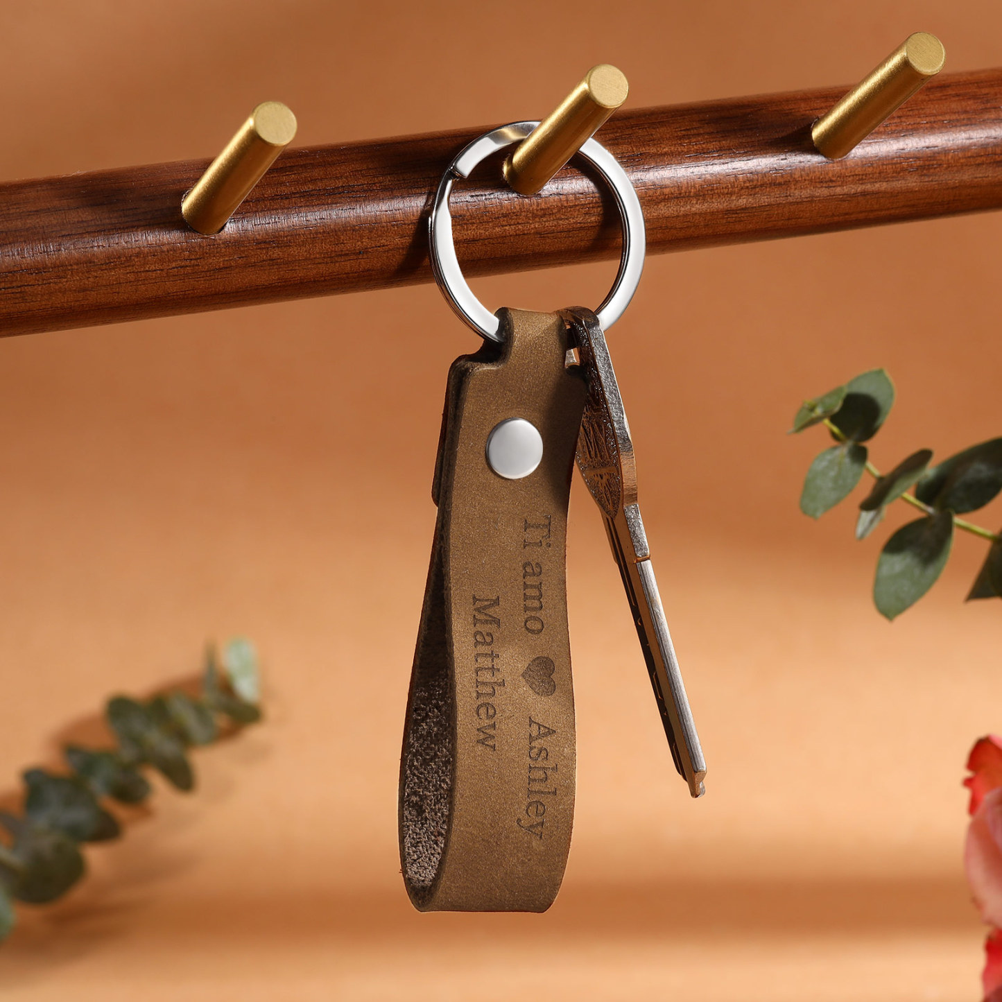 Personalised Leather Keychain Customised with 2 Names & Text Keyring Couple Keychain Gift for Him/her-Jessemade AU