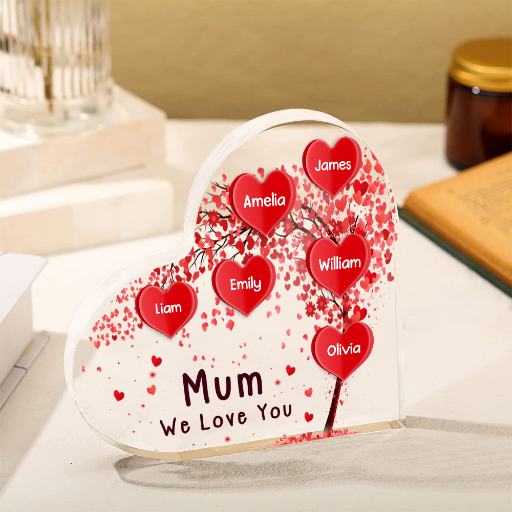 6 Names - Personalised Acrylic Heart Keepsake Custom Text Red Tree Ornaments Gifts for Grandma/Mother-Jessemade AU