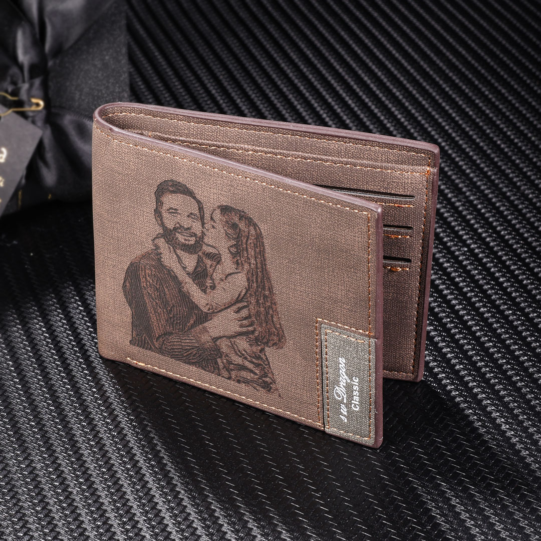 Deep Brown Personalised Leather Wallet Engraved Photo Short Purse Gifts For Men-Jessemade AU