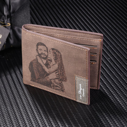 Deep Brown Personalised Leather Wallet Engraved Photo Short Purse Gifts For Men-Jessemade AU