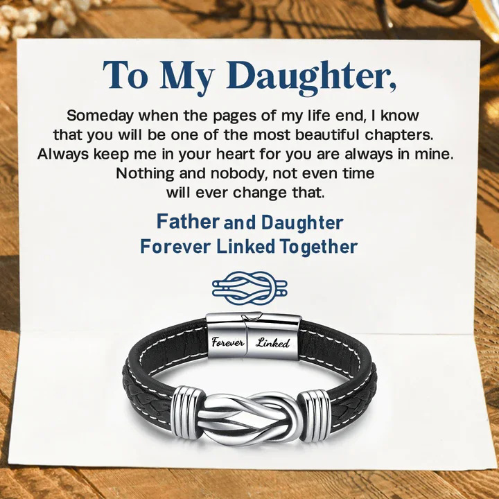 Father and Daughter Forever Linked Together Leather Knot Bracelet Graduation Birthday Gift-Jessemade AU