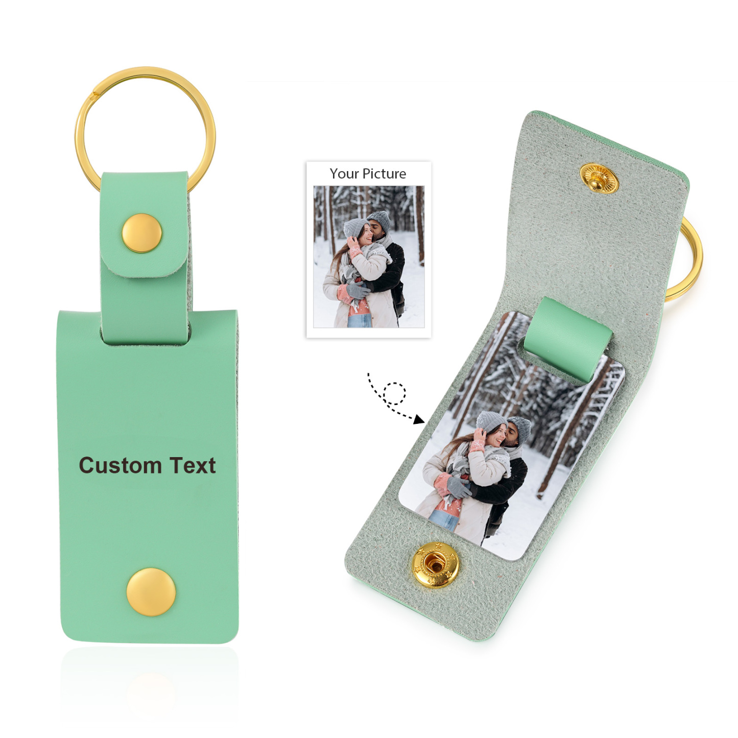 Personalised Photo Keychain Customised with Text Leather Keyring Couple Keychain Gift for Him/her-Jessemade AU