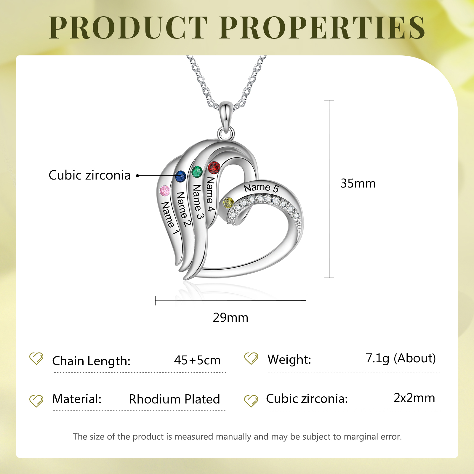 Personalised Heart Pendant Necklace Custom 5 Birthstones Engraved 5 Names Necklace Gift for Her-Jessemade AU