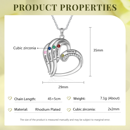Personalised Heart Pendant Necklace Custom 5 Birthstones Engraved 5 Names Necklace Gift for Her-Jessemade AU