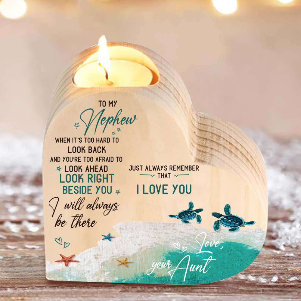 To My Nephew Heart Candle Holder I Will Always Be There Wooden Candlestick-Jessemade AU