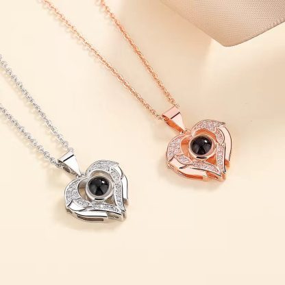 100 Languages Projection Necklace Engraved  " I LOVE YOU" Heart Wings Necklace Valentines Day Gifts For Her-Jessemade AU