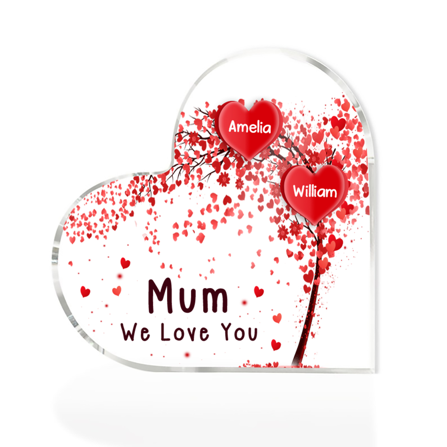 2 Names - Personalised Acrylic Heart Keepsake Custom Text Red Tree Ornaments Gifts for Grandma/Mother-Jessemade AU
