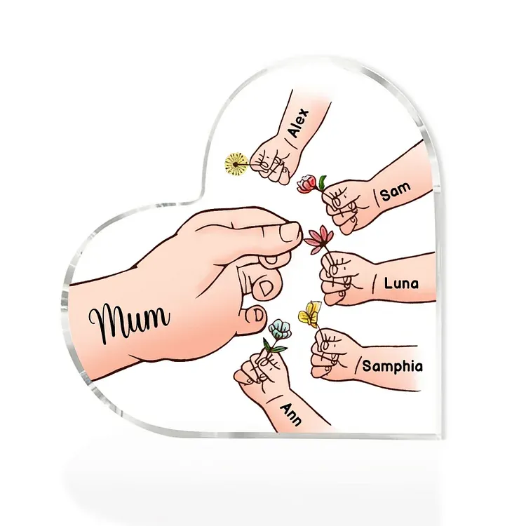 6 Names - Personalised Acrylic Heart Keepsake Handing Flowers to Mother Ornaments Gifts for Grandma/Mother-Jessemade AU