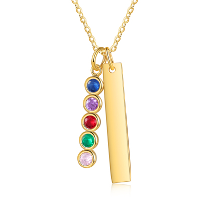 Personalised Bar Pendant Necklace Custom 5 Birthstones & 1 Text Necklace Birthday Gift for Her-Jessemade AU