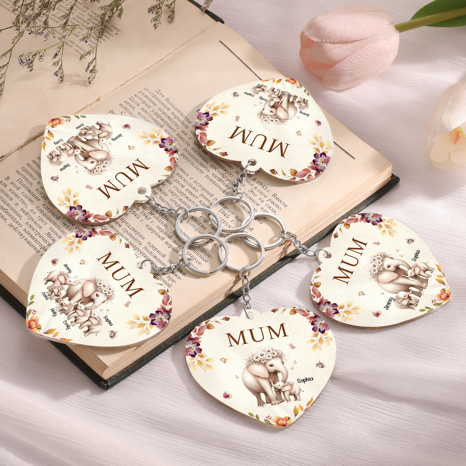 1 Name - Personalised Acrylic Keychain Custom 1 Text Elephant Family Hanging Ornaments Gift for Mum/Grandma-Jessemade AU