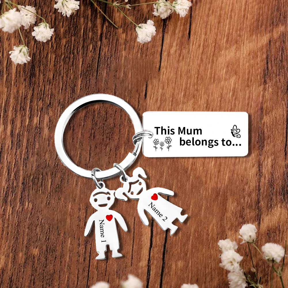 2 Names - Personalised Keychain with Kid Charms Engraved Names Keyring Mother's Day Gift for Mum/Nan-Jessemade AU