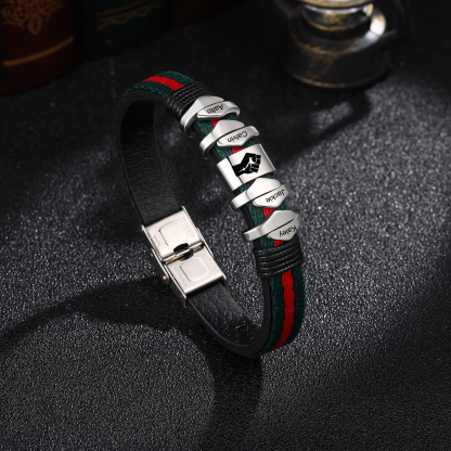 Personalised Leather Bracelet Custom 4 Names Mens Bracelet Silver and Gold-Jessemade AU