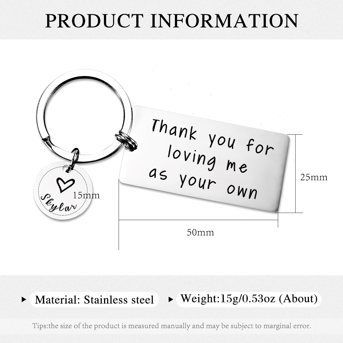 Thank You For Loving Me As Your Own, Personalised Keychain Engraved Name Gifts For Him Her-Jessemade AU