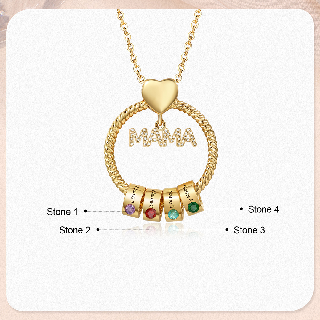 4 Names - Personalised Mama Circle Pendant Necklace Custom Names & Birthstones Necklace Mother's Day Gifts-Jessemade AU
