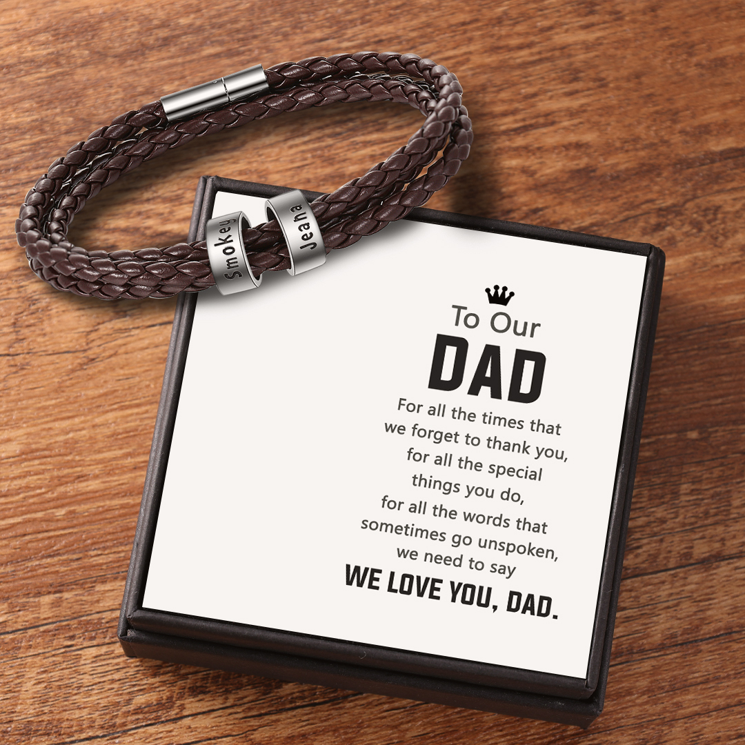 Leather Braided Bracelet Men Bracelets Personalised 2 Names 2 Beads Gift For Dad-Jessemade AU