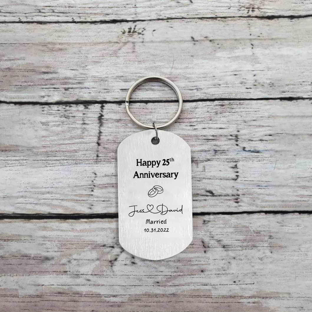 Couple Photo Keychain Customised 2 Names & Text & Date Keychain Stainless Steel Keyring Anniversary Gifts-Jessemade AU