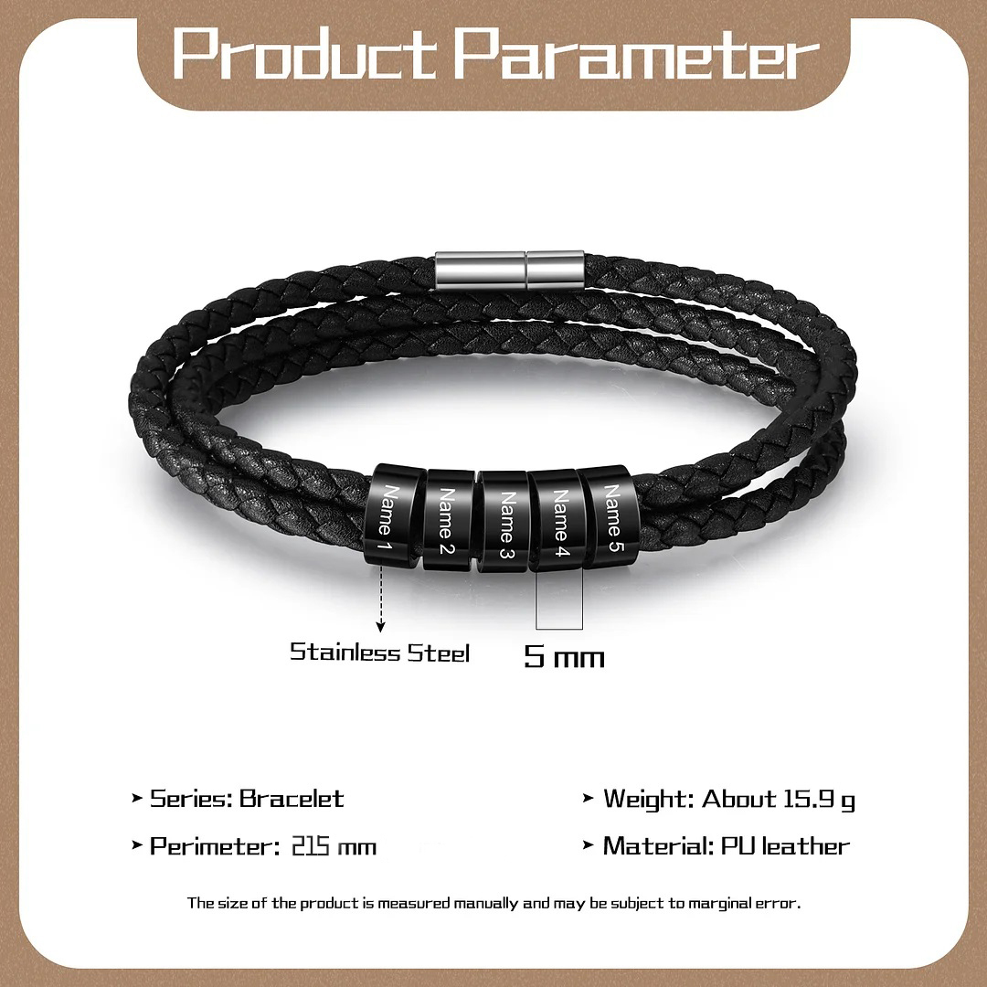 Father's Day Gift Men Braided Leather Bracelets with 4 Beads Bracelet Gifts for Him-Jessemade AU